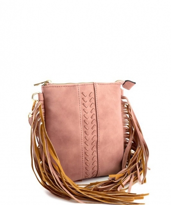 Side Fringed Braided Small Crossbody SJ20320 PINK